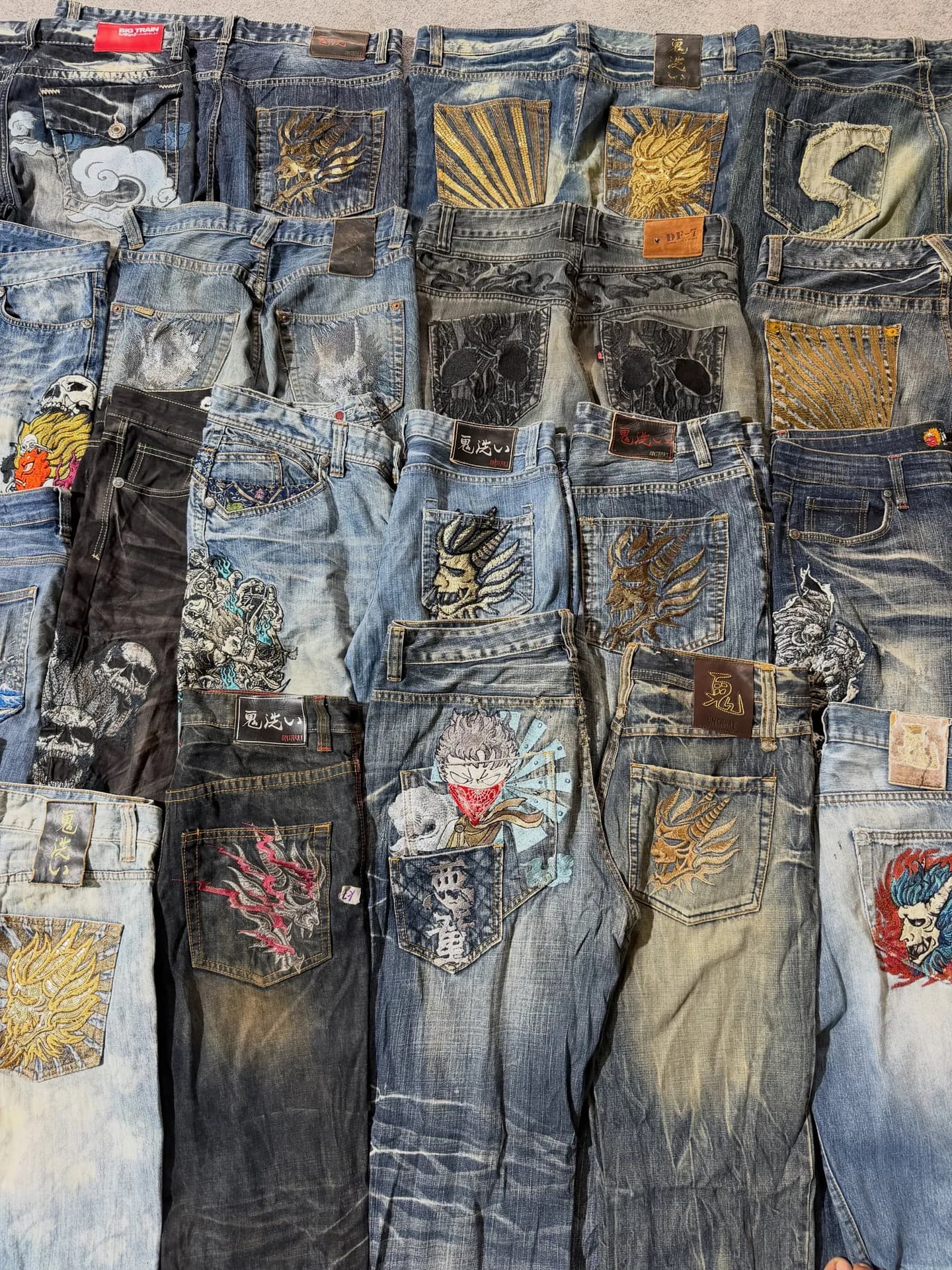 Big Train , Onirai , Japanes Embroidery Men’s Jeans Branded