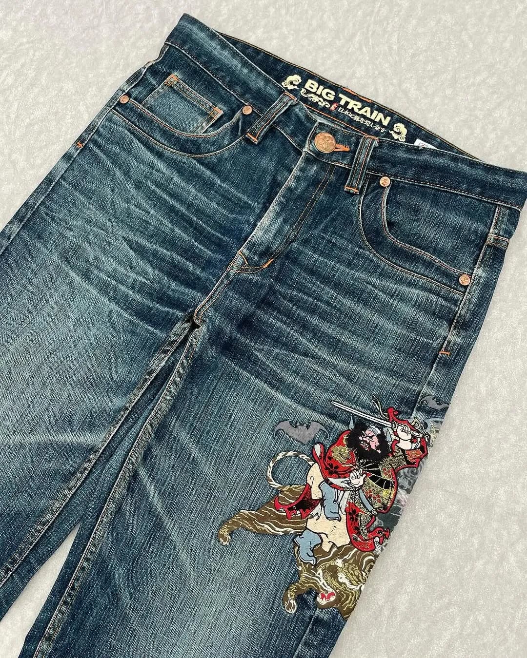 Big Train Onirai Jizo Japanes Embroidery Jeans